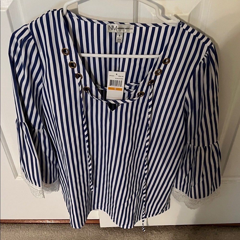 Neiman Marcus Blue and White Striped Blouse